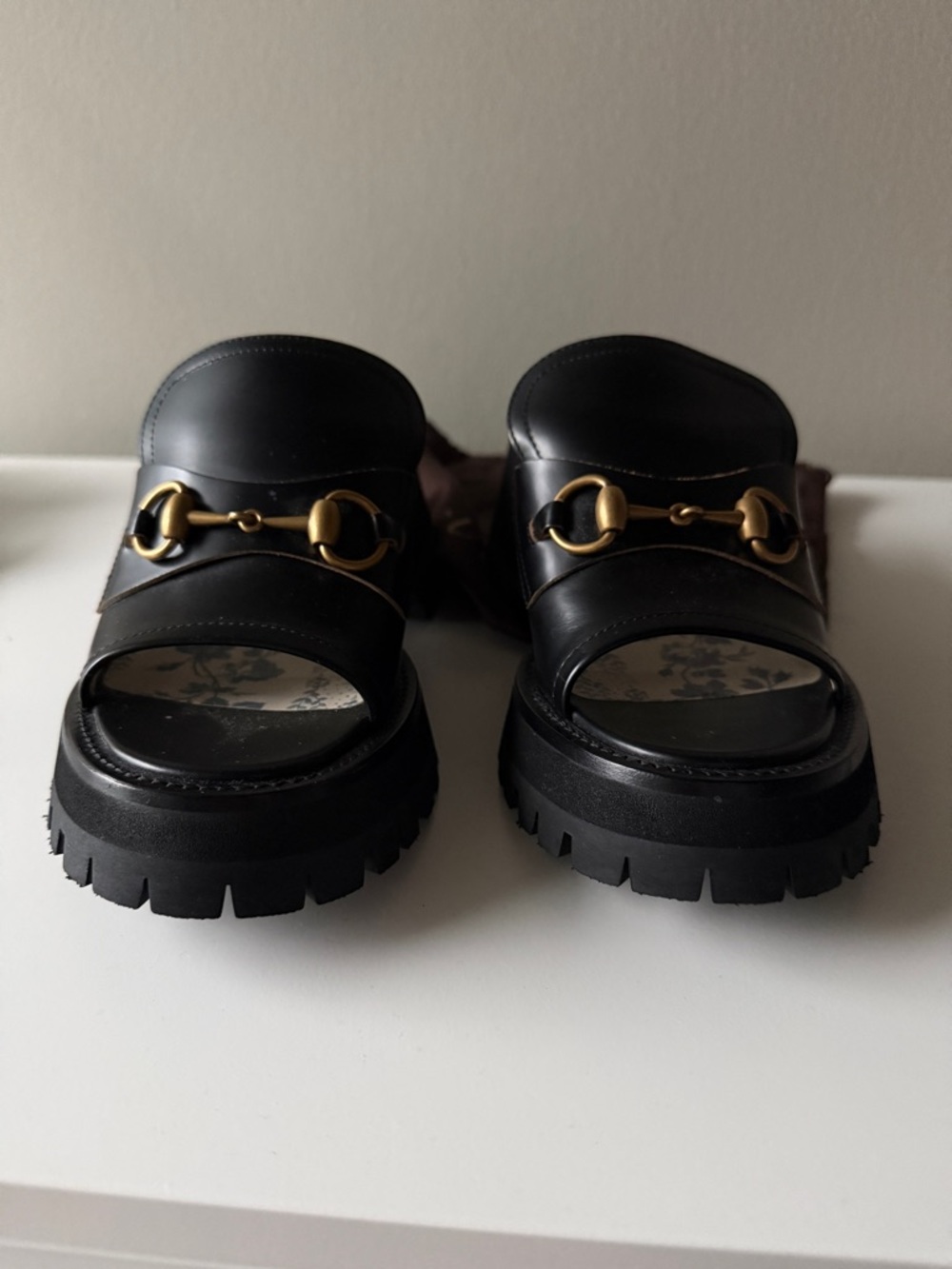 Gucci Black Leather Horsebit Platform Mule Sandals 37.5 - Picture 7 of 8